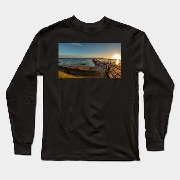 Fish eye view of Cromer pier at sunrise from above Long Sleeve T-Shirt by yackers1